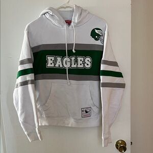 Mitchell & Ness White Green Gray Eagles Pullover Hoodie